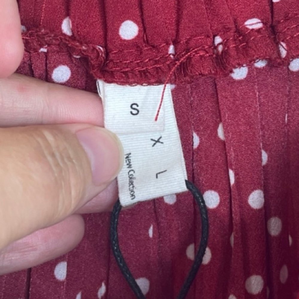 EXLURA | Womens High Waist Red and White Polka Dot Casual Midi Skirt | Size S - Picture 5 of 7